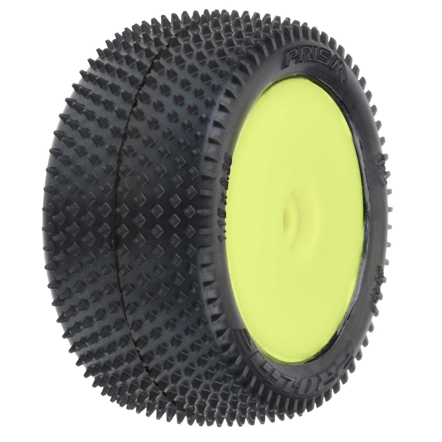 PRO829712    1/18 Prism Rear Carpet Mini-B Tires Mounted 8mm Yellow Wheels (2)