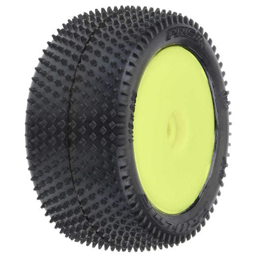 PRO829712    1/18 Prism Rear Carpet Mini-B Tires Mounted 8mm Yellow Wheels (2)