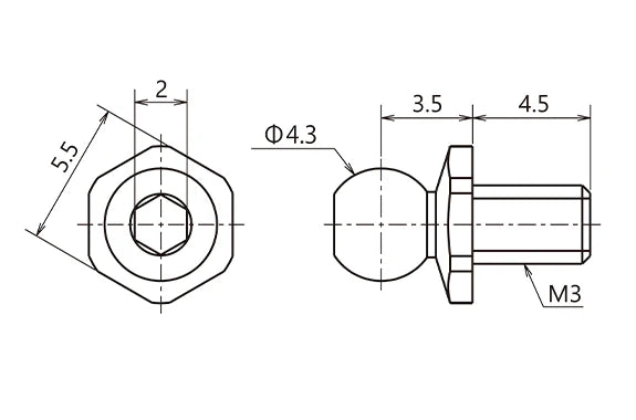 RT-006SNS  SPM Titanium Ball Stud Short neck S size (F4.3mm, Screw length 4.5mm, 2pcs.)   | The RC Shop at Dr Dans