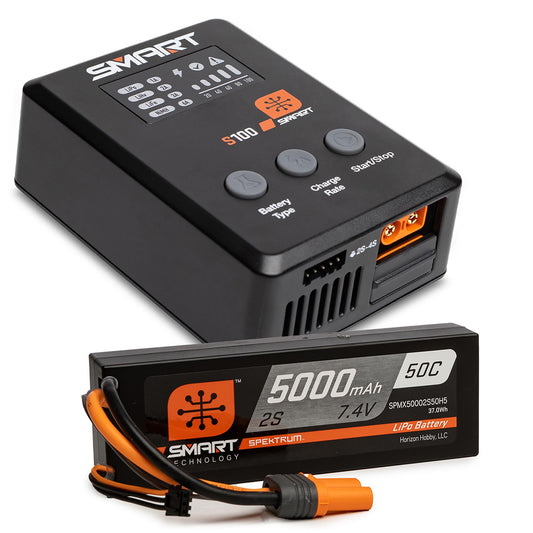 SPMX-1032	 Smart Powerstage Surface Bundle: 5000mAh 2S 50C LiPo Battery (IC5) / 100W S100 Charger