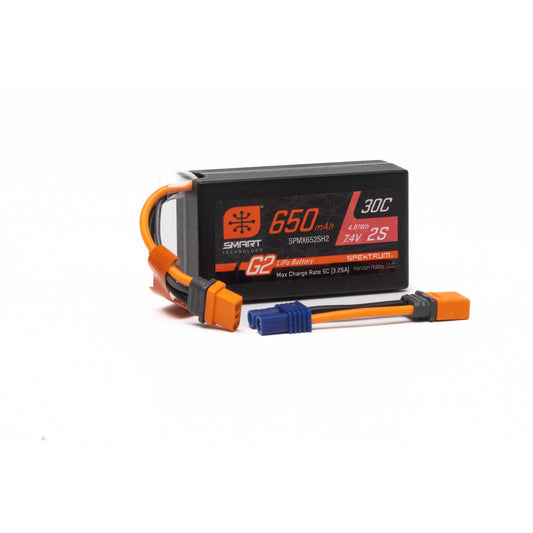 SPMX652SH2	 650mAh 2S 7.4V Smart G2 30C LiPo; IC2