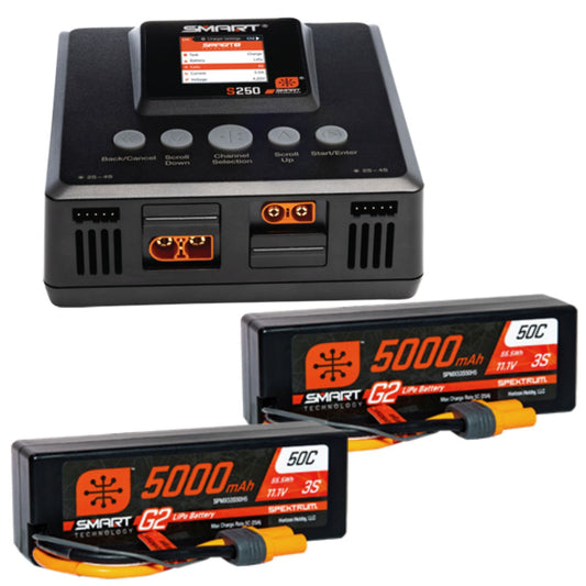 SPMXPSS60 Smart Powerstage 6S Surface Bundle: (2) G2 5000mAh 3S LiPo IC5 & S250 Charger | THE RC SHOP