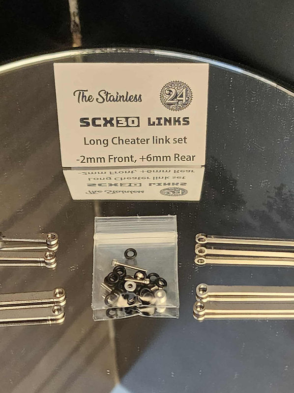 SRC-S30-LNK-CLS    SCX30 Cheater Long Set (-2f/ +6r) Stainless Links    | The RC Shop at Dr Dans