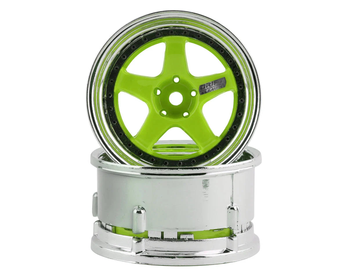 ds-de-026 DS Racing Drift Element 5 Spoke Drift Wheels (Green Face/Chrome Lip/Black Rivet) (Adjustable Offset) w/12mm Hex