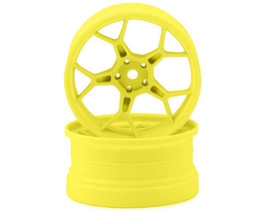DSC-DF-5Y2-6FY-HG    DS Racing Feathery Split Spoke Drift Wheels (Flu Yellow) (2) (6mm Offset) w/12mm Hex