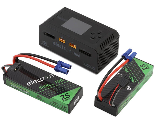 ECP-1017   EcoPower Intelligent 2x2S 5000mAh EC5 LiPo Batteries/"Electron Dual" Charger Bundle (7.4V/100C) (AC-300W) (DC-350W x2)    | The RC Shop at Dr Dans