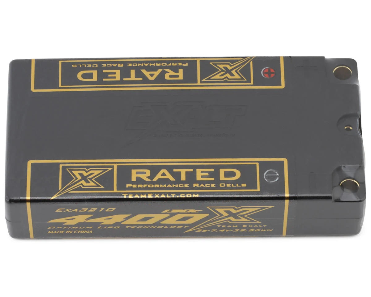 EXA3210	Exalt Exalt X-Rated 2S 130C LCG Hardcase "Drift"/Optional Shorty Lipo Battery (7.4V/4400mAh) w/5mm Bullets