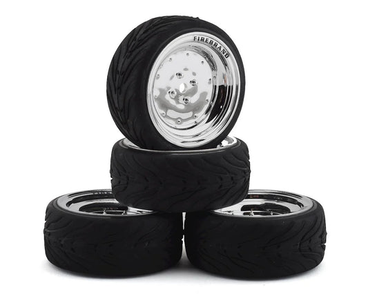 FBR1WHERET690 Firebrand RC Retrodrag RT3 Pre-Mounted On-Road Tires (4) (Chrome) w/Fang Tires, 12mm Hex & 3mm Offset