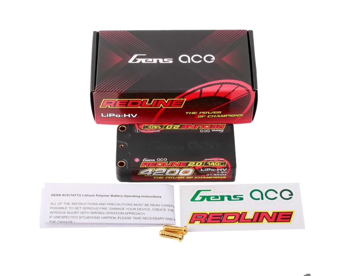 GEA42002S14D5 Gens Ace Redline 2.0 2S Shorty LiHV Battery 140C (7.6V/4200mAh) w/5mm Bullets | THE RC SHOP