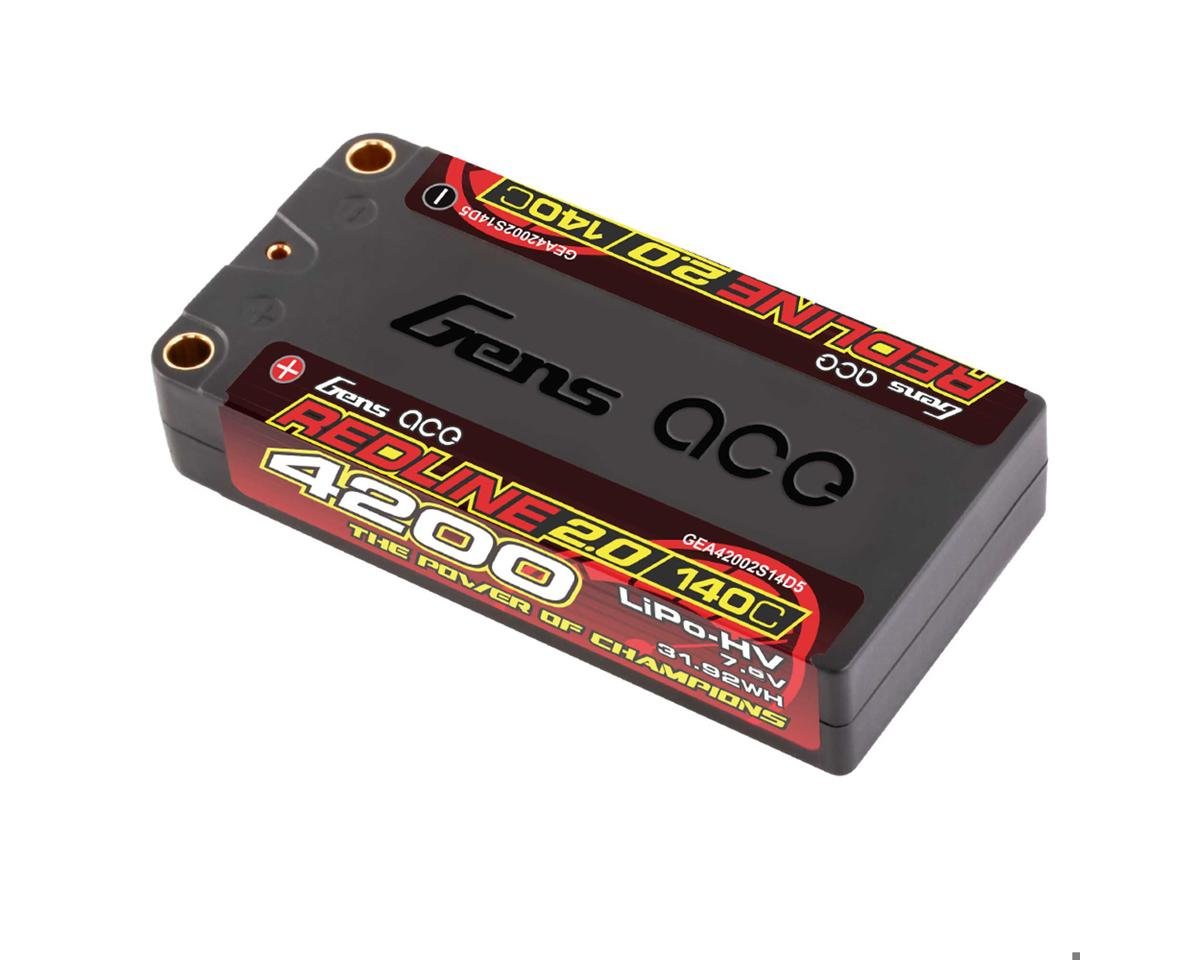 GEA42002S14D5 Gens Ace Redline 2.0 2S Shorty LiHV Battery 140C (7.6V/4200mAh) w/5mm Bullets | THE RC SHOP