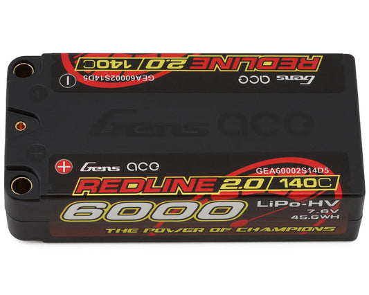 GEA60002S14D5	 7.6V 6000mAh 2S 140C LiHV Shorty 5.0mm bullet Redline 2.0
