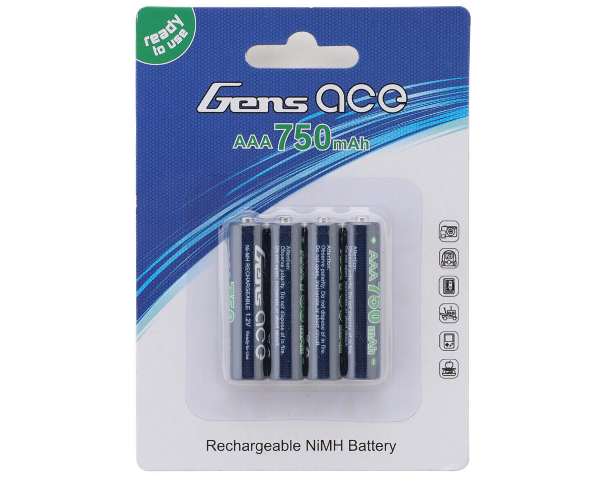 Gens Ace 750mAh 1.2V AAA NiMH Rechargeable Batteries 4-Pack - GEANM7501S3A