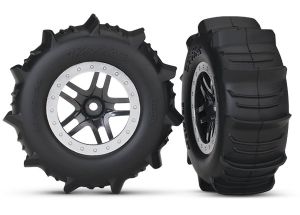 5891   Black & Satin Chrome Wheels with Paddle Tires (2)  |The RC Shop at Dr Dans