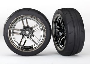 8374 Tires and wheels, assembled, glued (split-spoke black chrome wheels,&nbsp;1.9' Response tires) (extra wide, rear) (2)