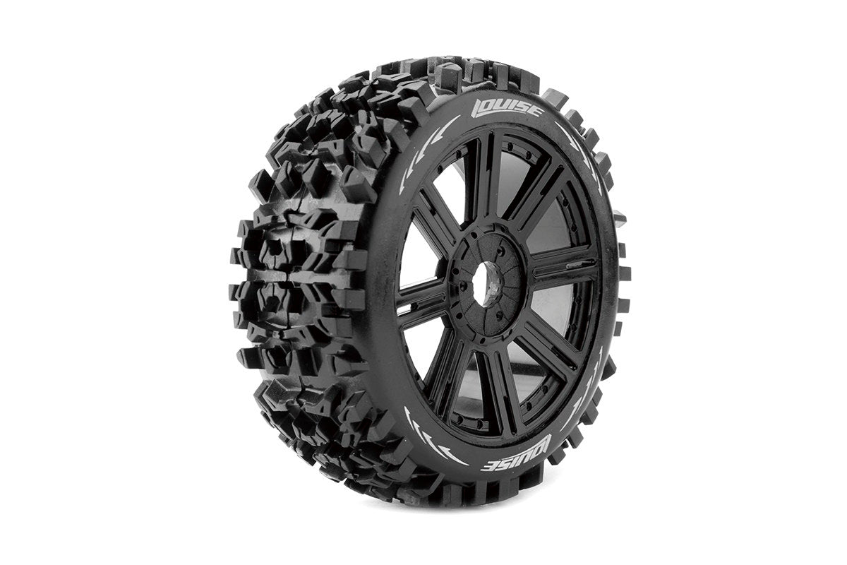 LOULT3130SB	Louise R/C B-Pioneer 1/8 Off-Road Buggy Tires, 17mm Hex, Mounted on Black Spoke Rim, Soft, Front/Rear (2)