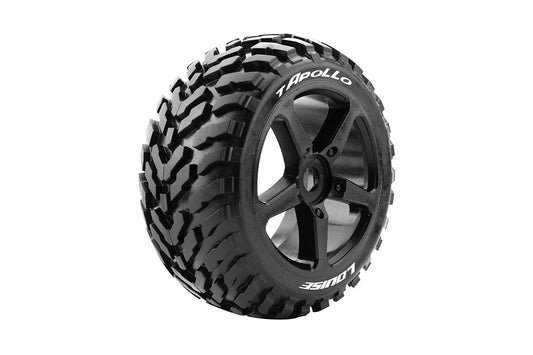 LOULT3252SB	Louise R/C T-Apollo 1/8 Off-Road Truggy Tires, 0" Offset, 17mm, Mounted on Black Spoke Rim, Front/Rear (2)