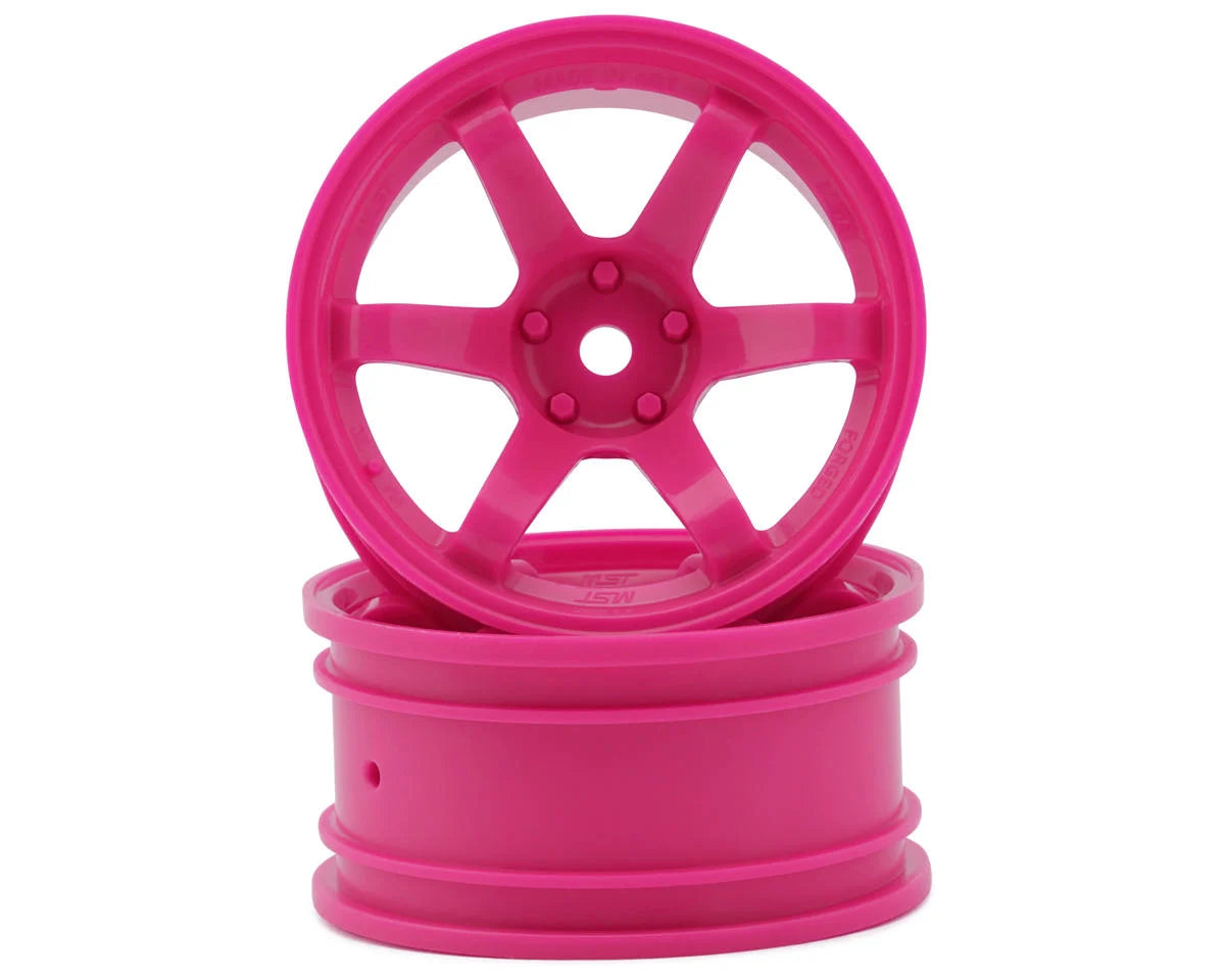 MXS-832302HP  MST TE37 1/10 High Traction Drift Wheels (Hot Pink) (2) (7mm Offset) w/Mounting Foam  |THE RC SHOP