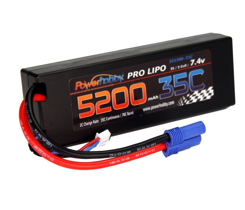 PHB2S520035CEC5HCS  5200mAh 7.4V 2S 35C LiPo Hard Case Battery with Hardwired EC5 Connector