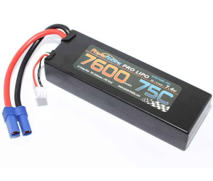 PHB2S760075CEC5HCS Power Hobby 7600mAh 7.4V 2S 75C LiPo Hard Case Battery with Hardwired EC5 Connector