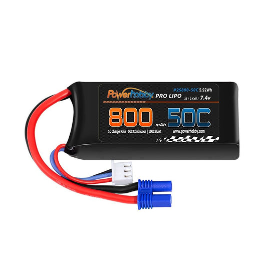 PHB2S80050CEC2	2S 7.4V 800mAh 50C Lipo Battery w/ EC2 Plug Losi Mini-B / Mini-T 2.0