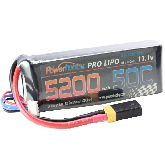 PHB3S520050CXT60APT	Power Hobby 5200mAh 11.1V 3S 50C LiPo Battery with Hardwired XT60 Connector & HC Adapter   | The RC Shop at Dr Dans