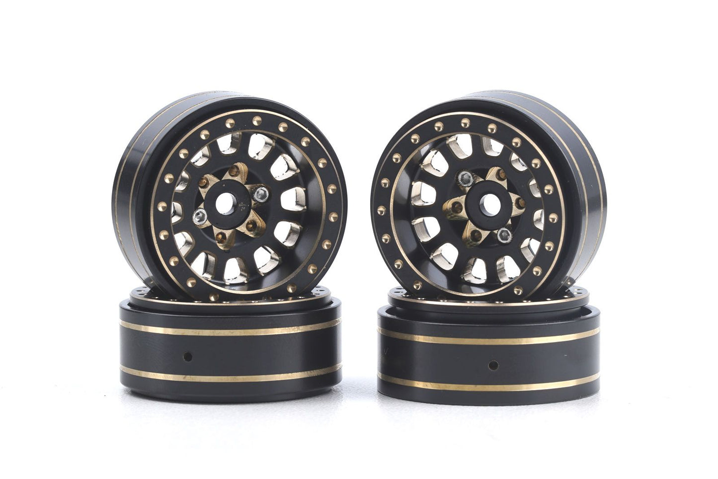 PHB5776	Axial SCX24 1.0" Black / Gold Brass Beadlock Crawler Wheels 1/24