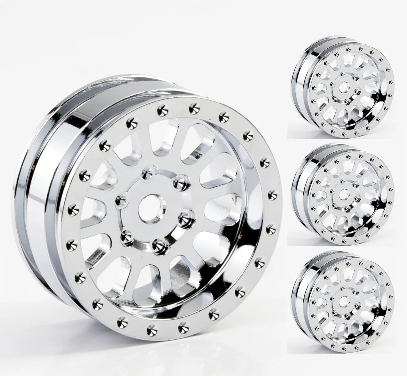 PHSCX2472-Chrome   A24 Aluminum 1.0” Rock Crawler Wheels Axial SCX24 Chrome