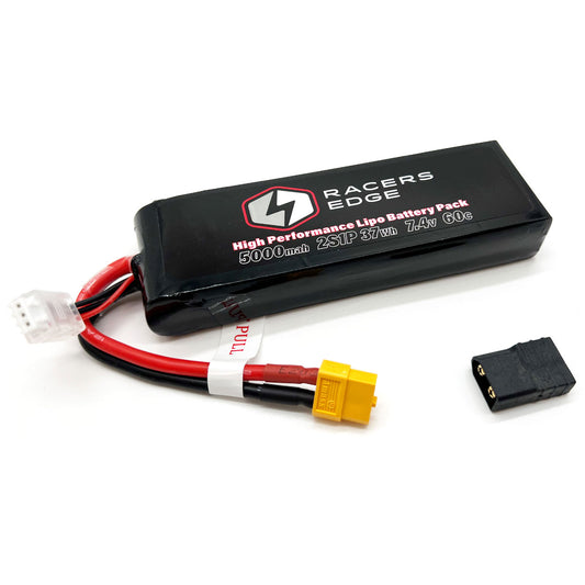 RCELP50002S60T	5000mAh 2S 7.4V 60C Soft Pack Lipo Battery, XT60 Plug with TRX Adapter | The Rc Shop