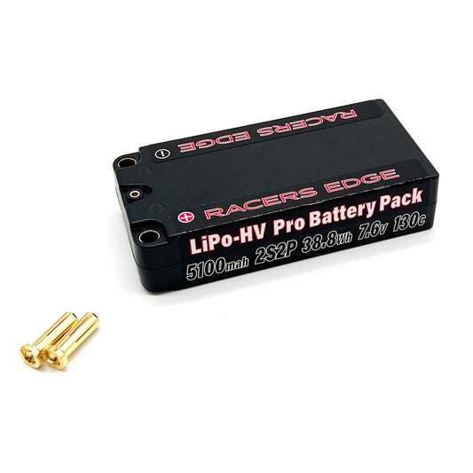 RCEPROLP51002S130	Racers Edge ROAR Approved - 5100mAh 2S 7.6V 130C Shorty Hard Case Lipo Battery Pack with 5mm Bullet Plug