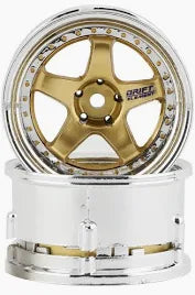 DS Racing Drift Element 5 Spoke Drift Wheels (Gold & Chrome w/Gold Rivets) (2) (Adjustable Offset) w/12mm Hex