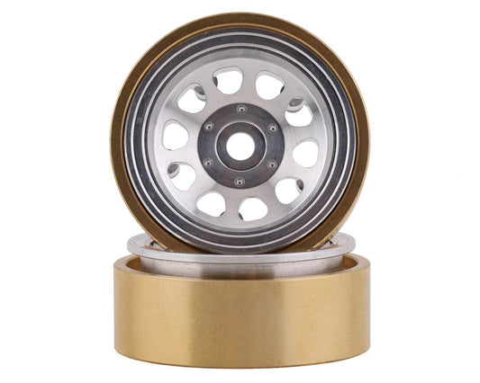 SSD00464     SSD RC SCX24 1.0” Aluminum / Brass D Hole Beadlock Wheels (Silver) (2) (24g)