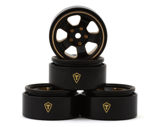 Treal Hobby Axial SCX30 0.7  5-Spokes Brass Micro Rock Crawler Beadlock Wheels Black/Gold (4)