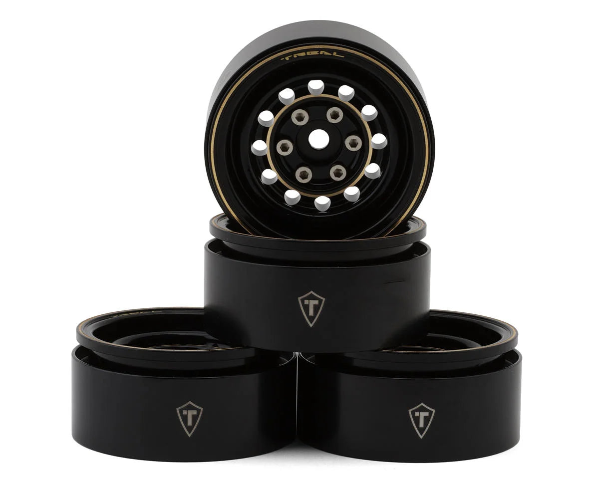 Treal Hobby 12-Hole 1.9" Brass Beadlock Crawler Wheels (Black/Gold) (4) (257g ea) - THE RC SHOP AT DRDANS