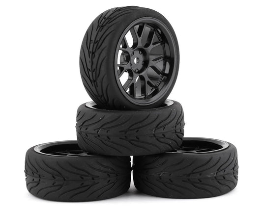 YEA-WL-0109 Yeah Racing Spec T Pre-Mounted On-Road Touring Tires w/CS Wheels (Black) (4) w/12mm Hex & 3mm Offset